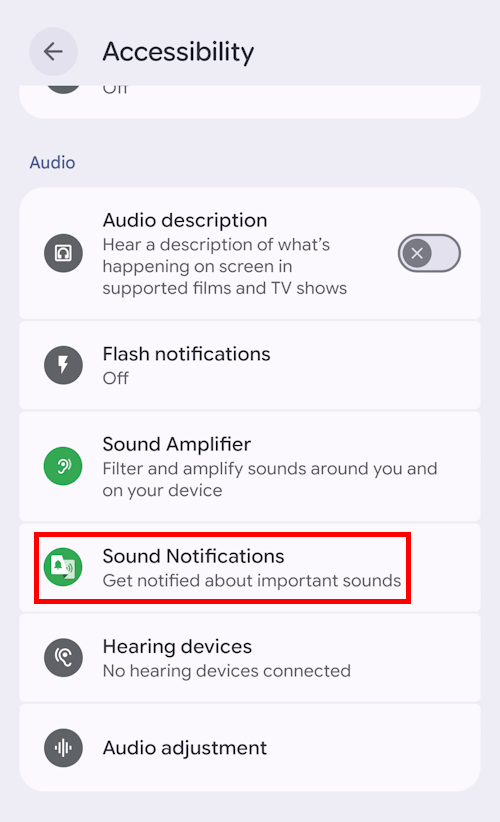 Tap Settings, then Accessibility, then Sound notifications